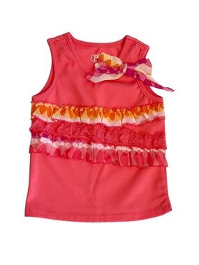 Young Hearts Coral Ruffle Tank Top with Decorative Bow | Girls 3T